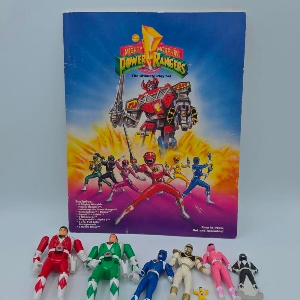 Vintage 90S Power Ranger Figures, Flip Head Figures W Press Out Play Set